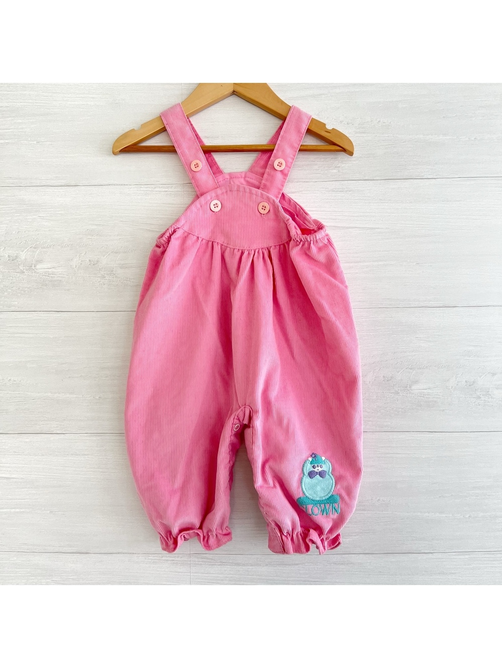 Vintage Healthtex Baby Girl Pink Corduroy Overalls 18M Owl Applique USA